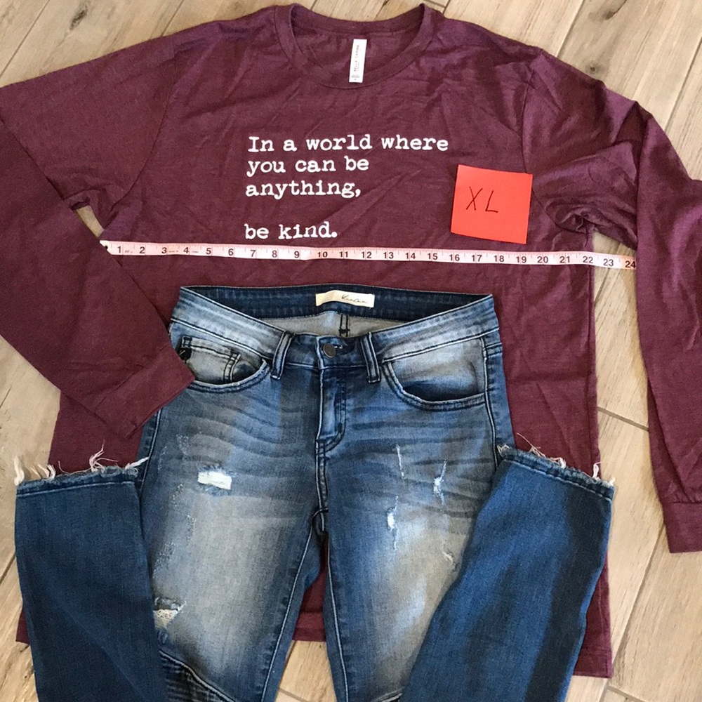 Graphic Tee Unisex “Be Kind” Long Sleeve Tee Shirt in Blue or Maroon - Picture 7 of 16